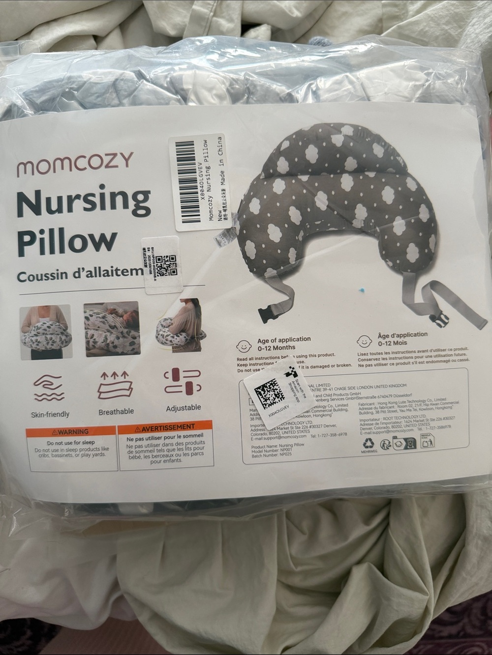 Momcozy Gray Cloud Nursing Pillow - Soft Support for Feeding
